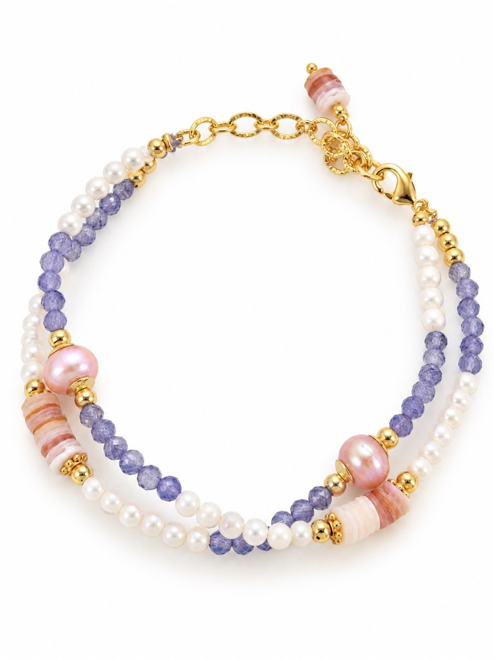 Handmade Double-Strand Pearl & Lavender Beaded Bracelet